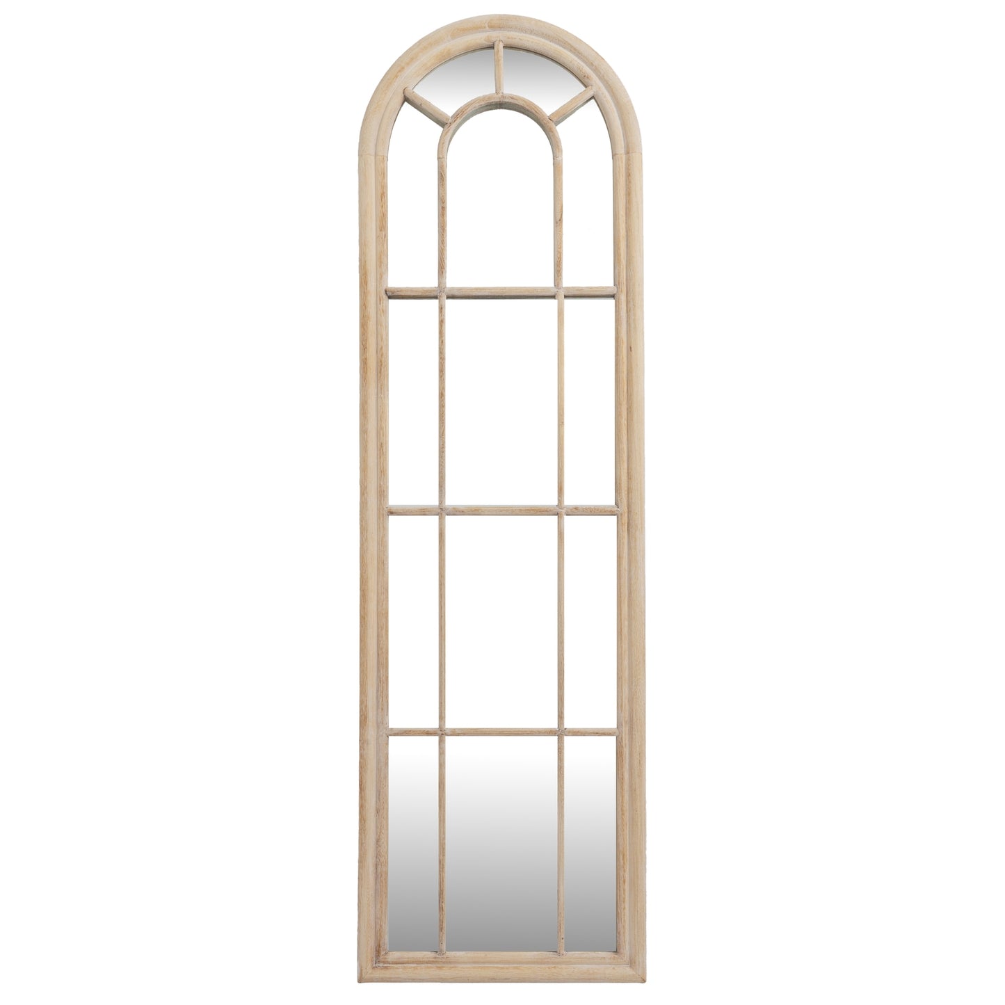 Washed Wood Tall Arched Window Mirror - Wall Mirrors from the Quanta Home collection.