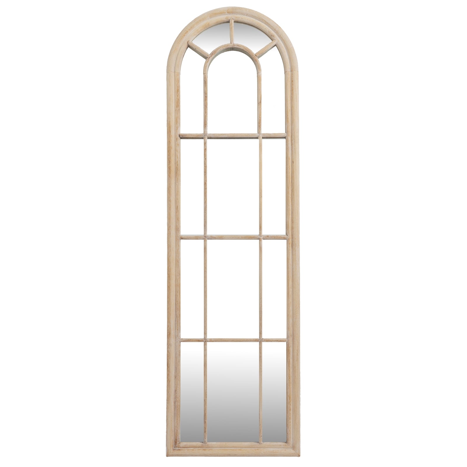 Washed Wood Tall Arched Window Mirror - Wall Mirrors from the Quanta Home collection.