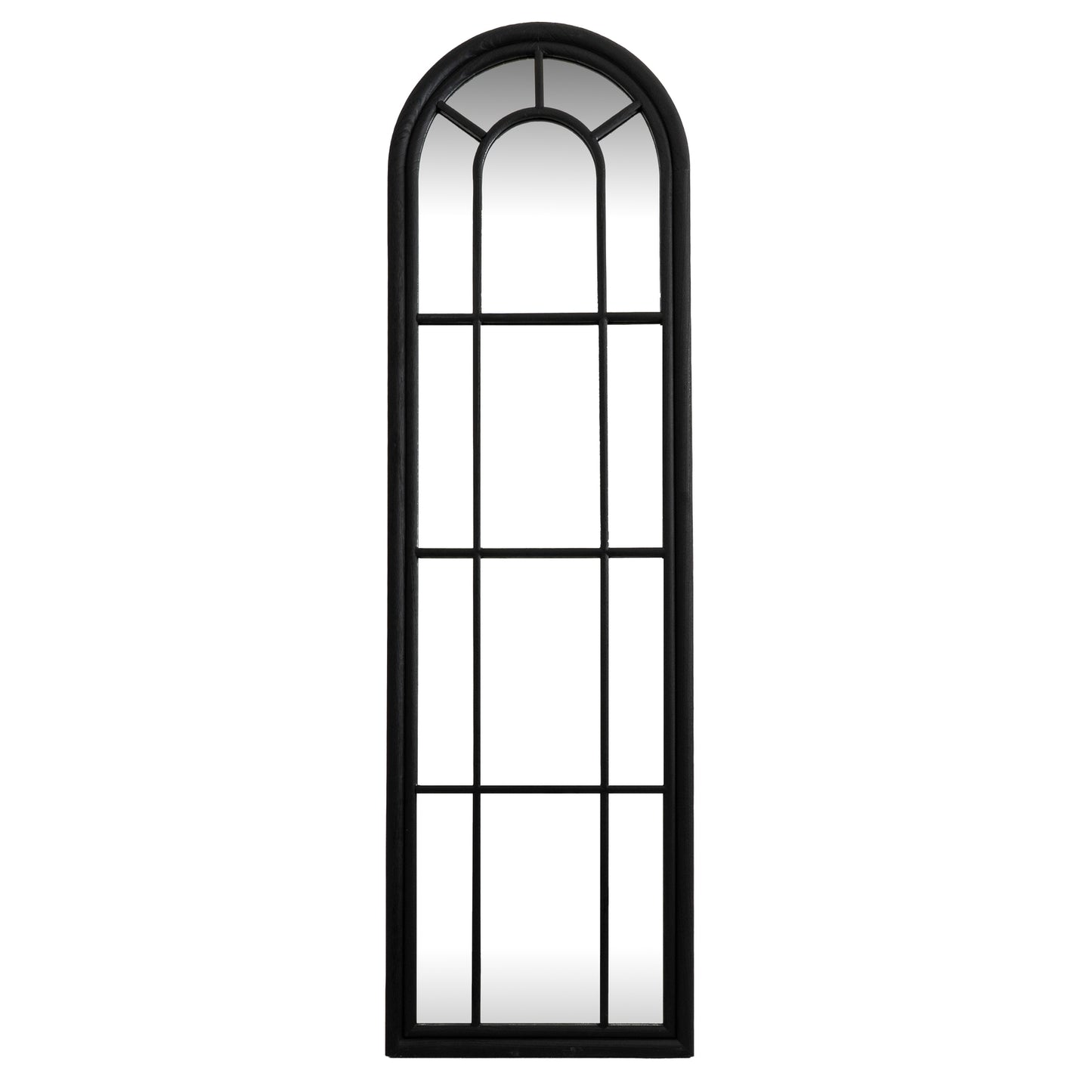 Black Wood Tall Arched Window Mirror - Wall Mirrors from the Quanta Home collection.