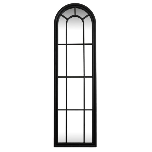Black Wood Tall Arched Window Mirror - Wall Mirrors from the Quanta Home collection.