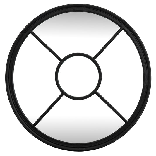 Black Wood Round Window Mirror - Wall Mirrors from the Quanta Home collection.