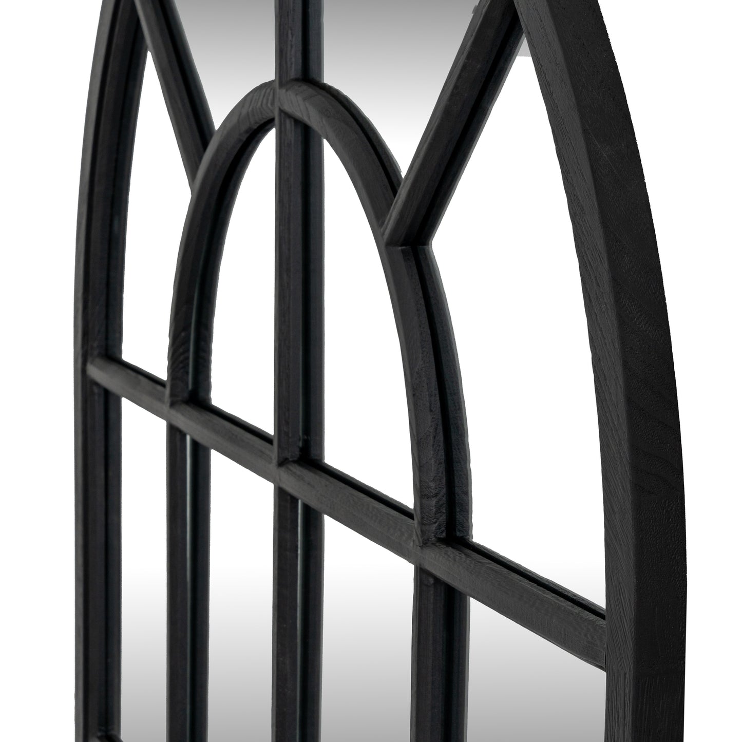 Black Wood Arched Window Mirror - Wall Mirrors from the Quanta Home collection.