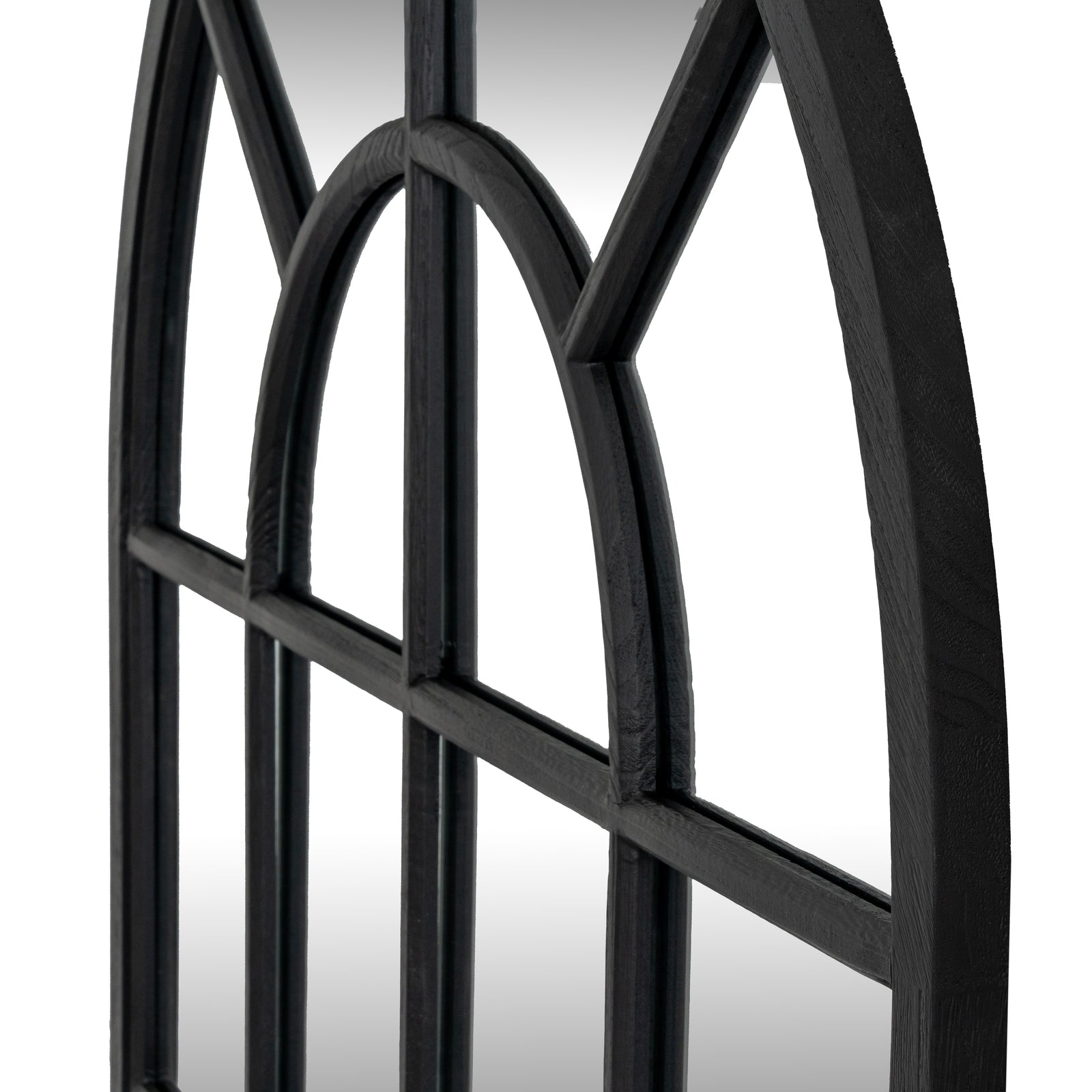 Black Wood Arched Window Mirror - Wall Mirrors from the Quanta Home collection.