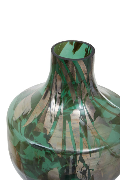 Sylvan Green and Gold Large Glass Vase