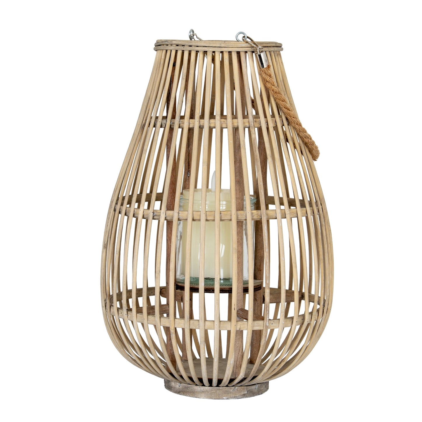 Large Ellipse Wicker Lantern With Glass Holder - Candle Holders from the Quanta Home collection.