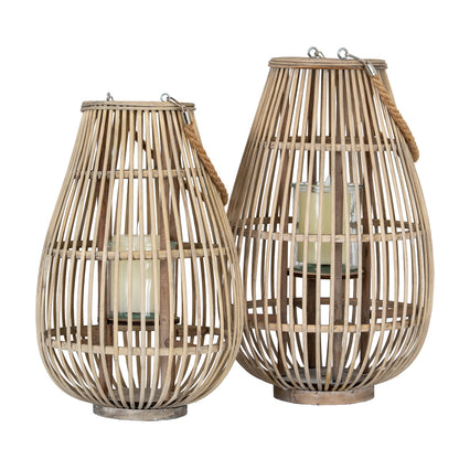 Large Ellipse Wicker Lantern With Glass Holder - Candle Holders from the Quanta Home collection.