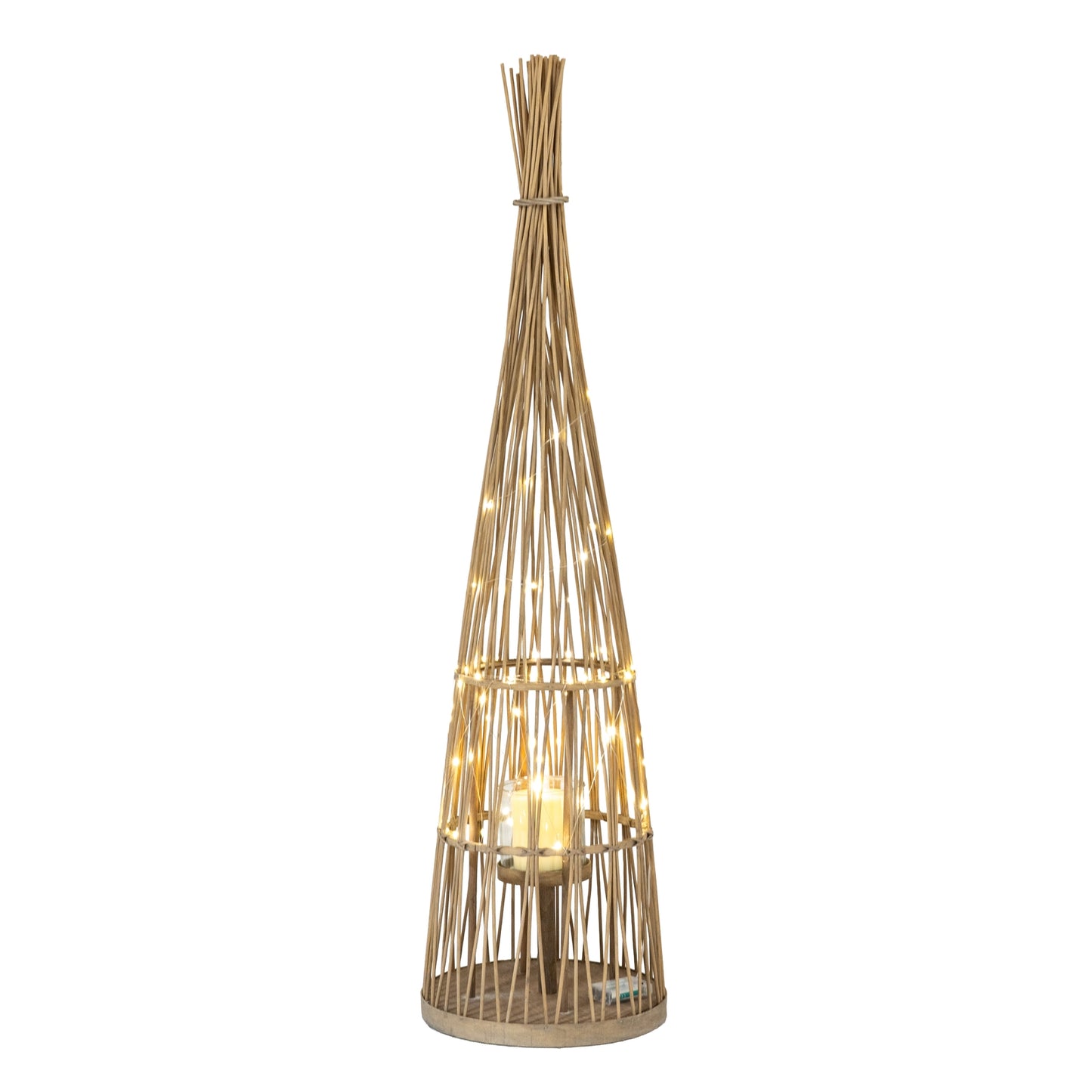 Large Conical Wicker Lantern With Glass Holder & LED Lights - Candle Holders from the Quanta Home collection.