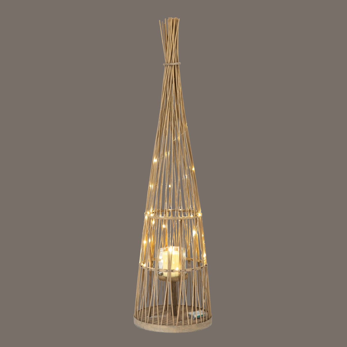 Large Conical Wicker Lantern With Glass Holder & LED Lights - Candle Holders from the Quanta Home collection.