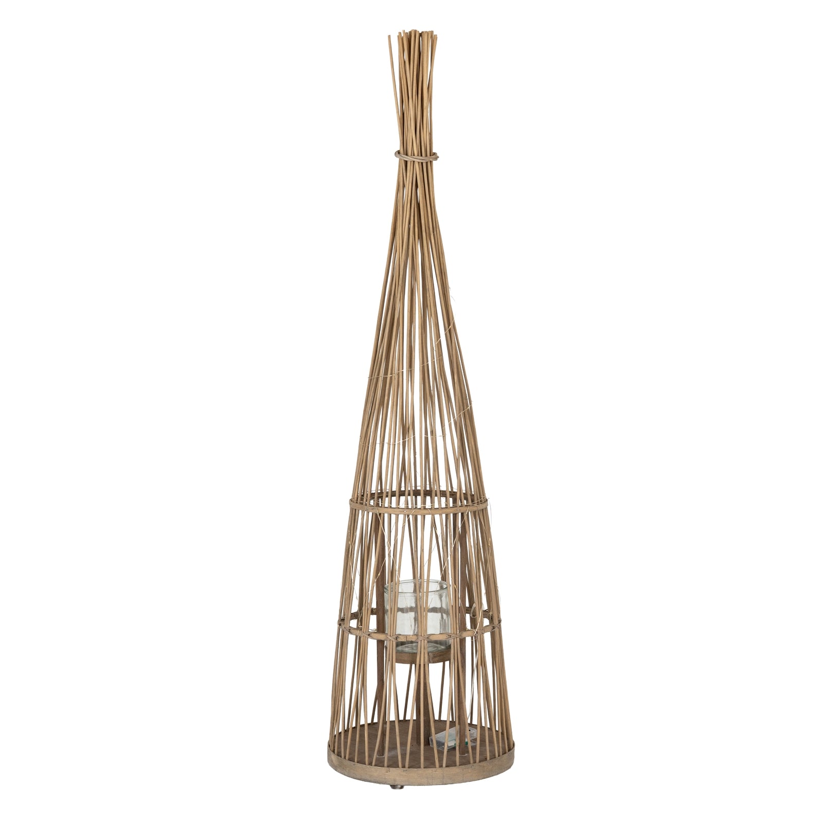 Large Conical Wicker Lantern With Glass Holder & LED Lights - Candle Holders from the Quanta Home collection.