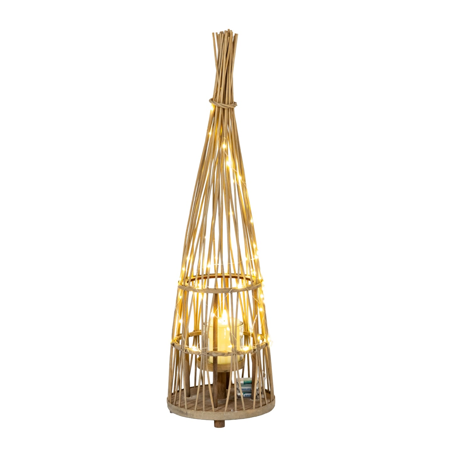 Medium Conical Wicker Lantern With Glass Holder & LED Lights - Candle Holders from the Quanta Home collection.