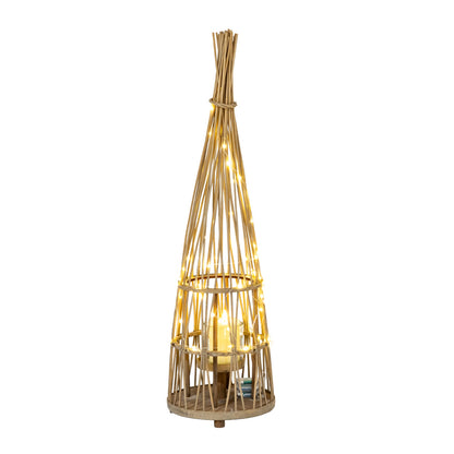 Medium Conical Wicker Lantern With Glass Holder & LED Lights - Candle Holders from the Quanta Home collection.