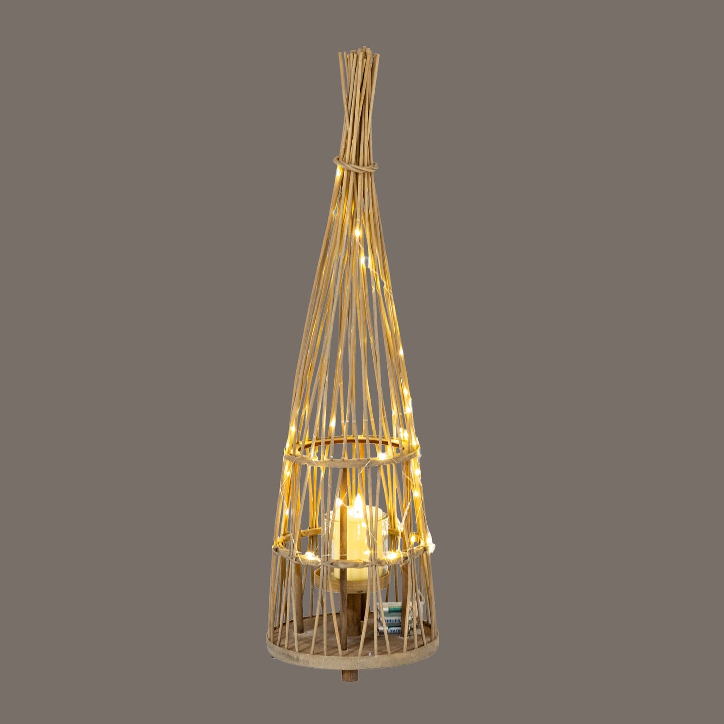Medium Conical Wicker Lantern With Glass Holder & LED Lights - Candle Holders from the Quanta Home collection.