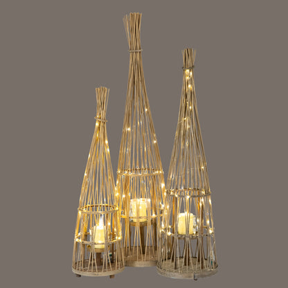 Medium Conical Wicker Lantern With Glass Holder & LED Lights - Candle Holders from the Quanta Home collection.
