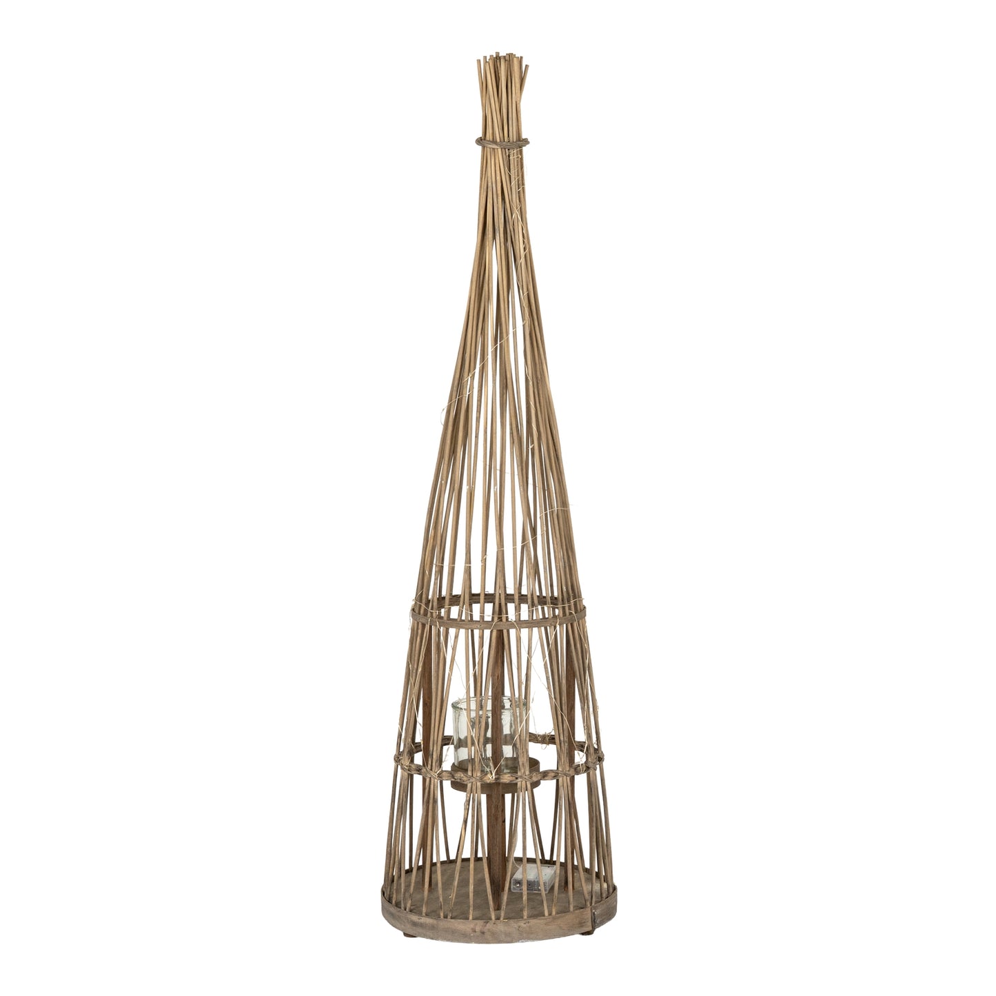 Medium Conical Wicker Lantern With Glass Holder & LED Lights - Candle Holders from the Quanta Home collection.