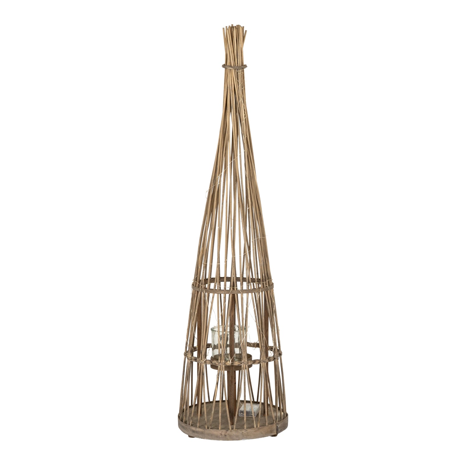 Medium Conical Wicker Lantern With Glass Holder & LED Lights - Candle Holders from the Quanta Home collection.