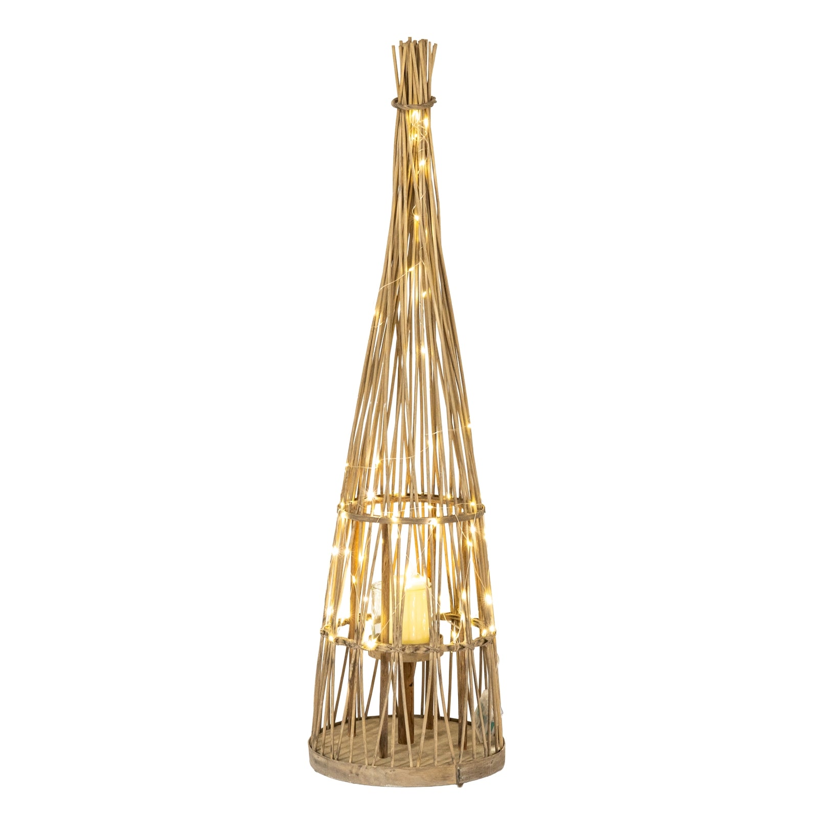 Small Conical Wicker Lantern With Glass Holder & LED Lights - Candle Holders from the Quanta Home collection.