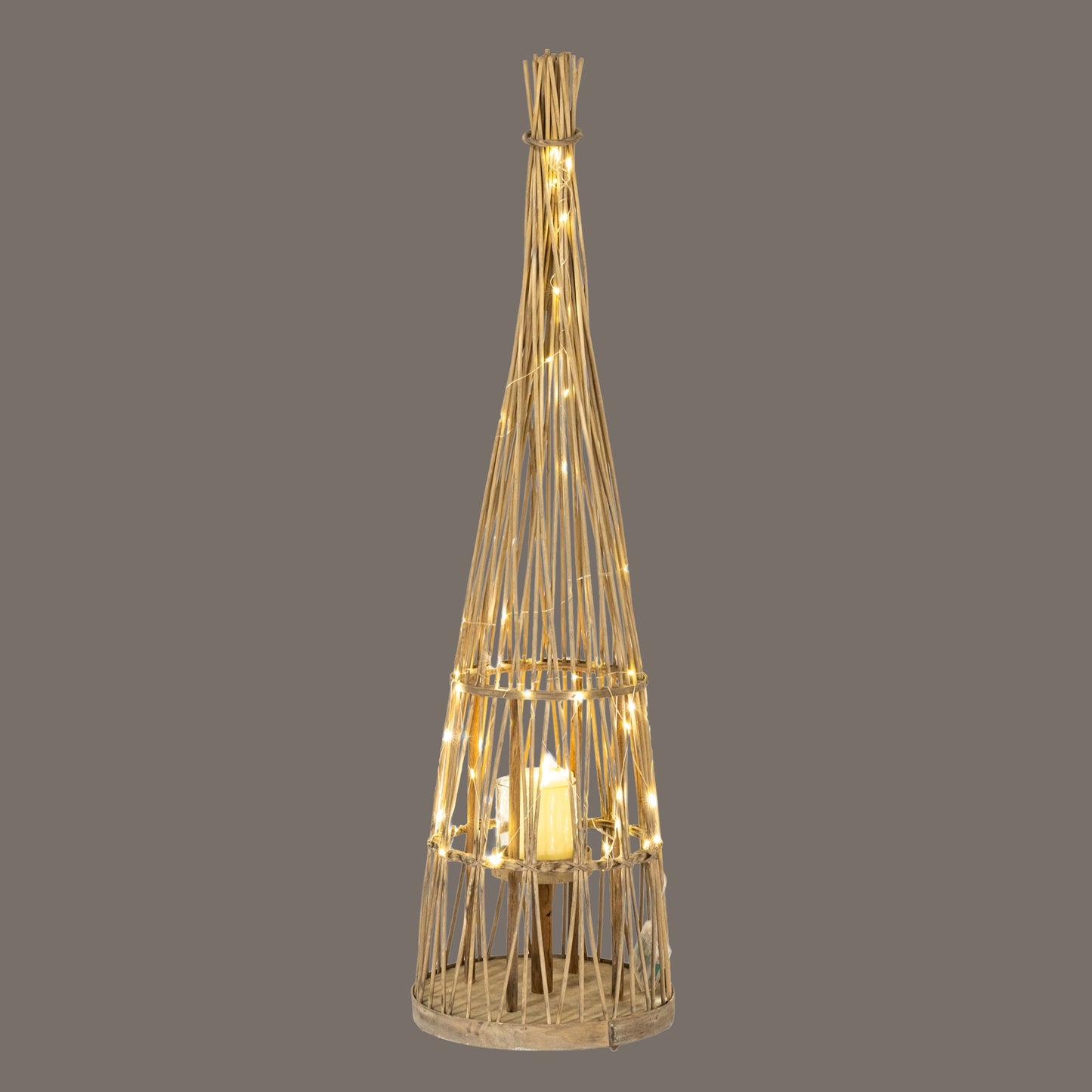 Small Conical Wicker Lantern With Glass Holder & LED Lights - Candle Holders from the Quanta Home collection.