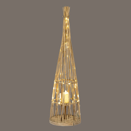Small Conical Wicker Lantern With Glass Holder & LED Lights - Candle Holders from the Quanta Home collection.
