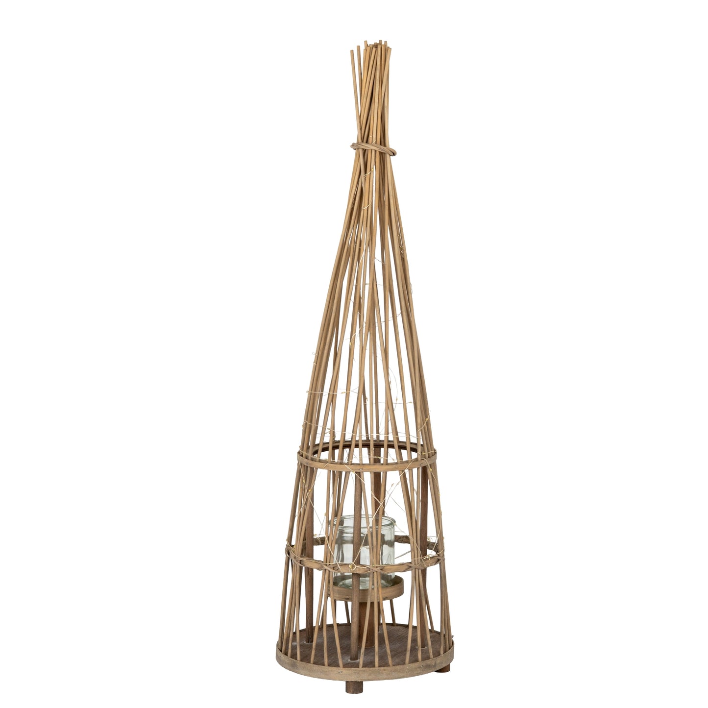 Small Conical Wicker Lantern With Glass Holder & LED Lights - Candle Holders from the Quanta Home collection.