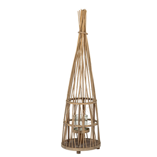 Small Conical Wicker Lantern With Glass Holder & LED Lights - Candle Holders from the Quanta Home collection.