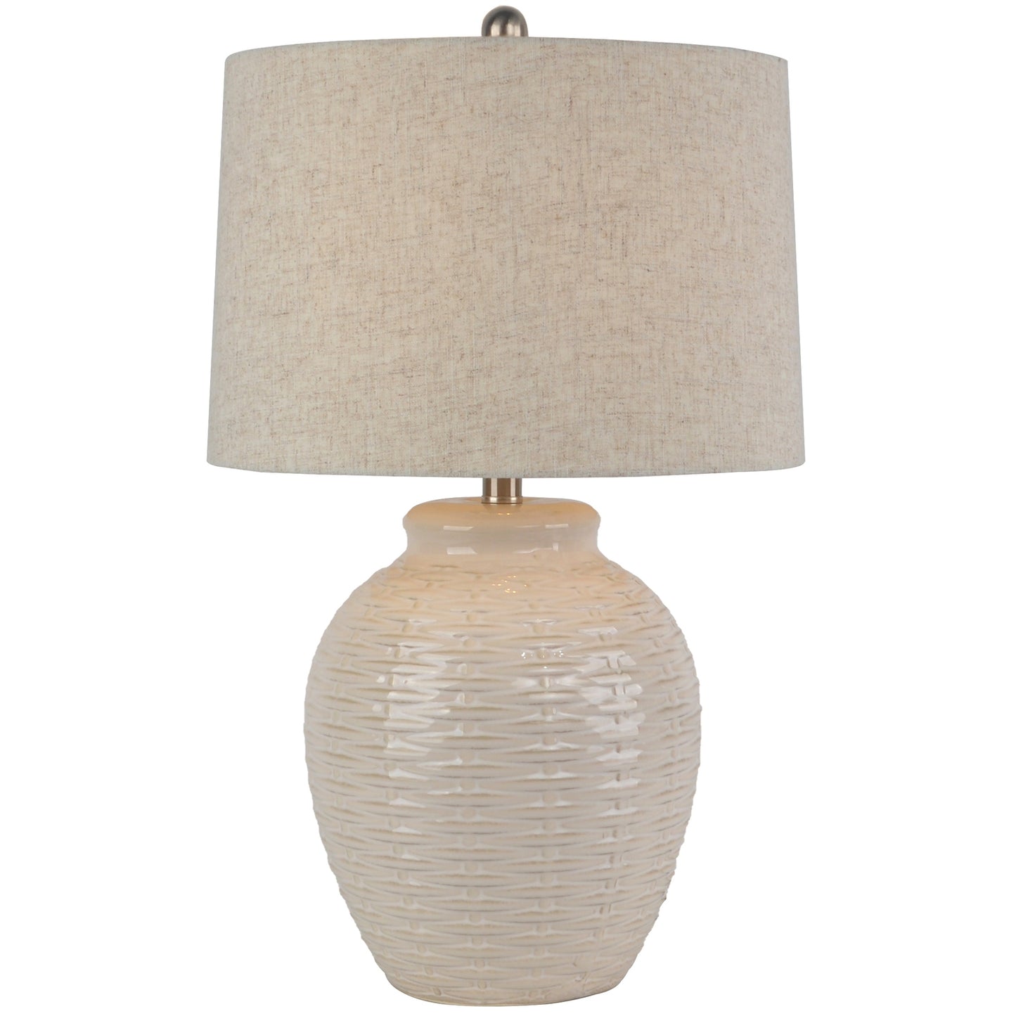 Basketweave Ceramic Table Lamp With Linen Shade - Lighting from the Quanta Home collection.