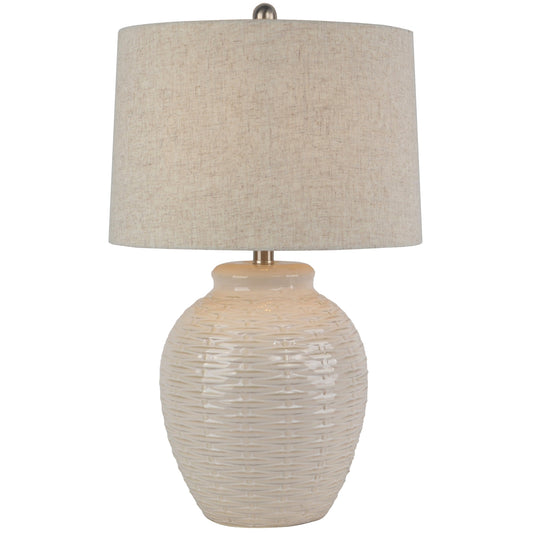 Basketweave Ceramic Table Lamp With Linen Shade - Lighting from the Quanta Home collection.