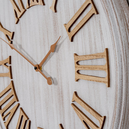 White Wash Clock With Wooden Numerals