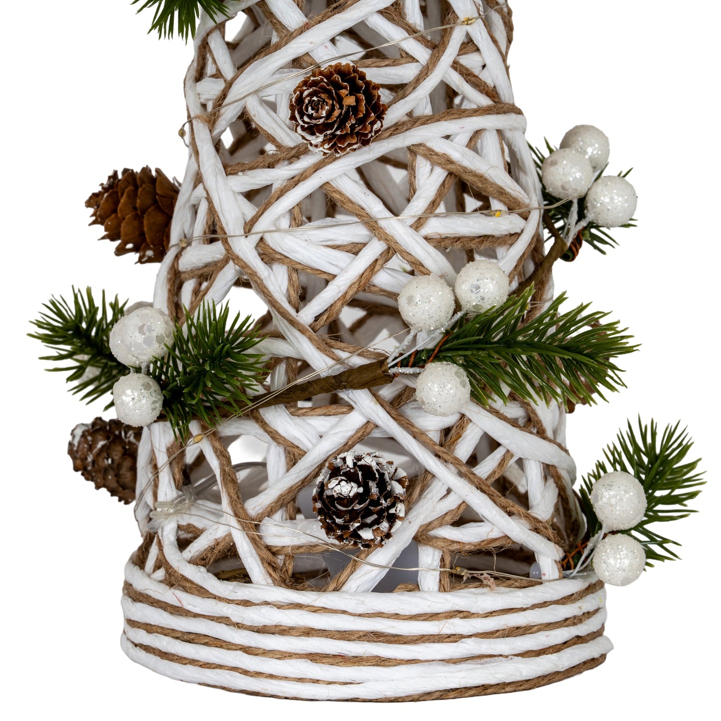 Large LED White Rattan Cone Tree With Winter Branches - 0.1100