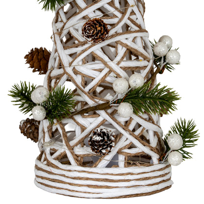Large LED White Rattan Cone Tree With Winter Branches - 0.1100