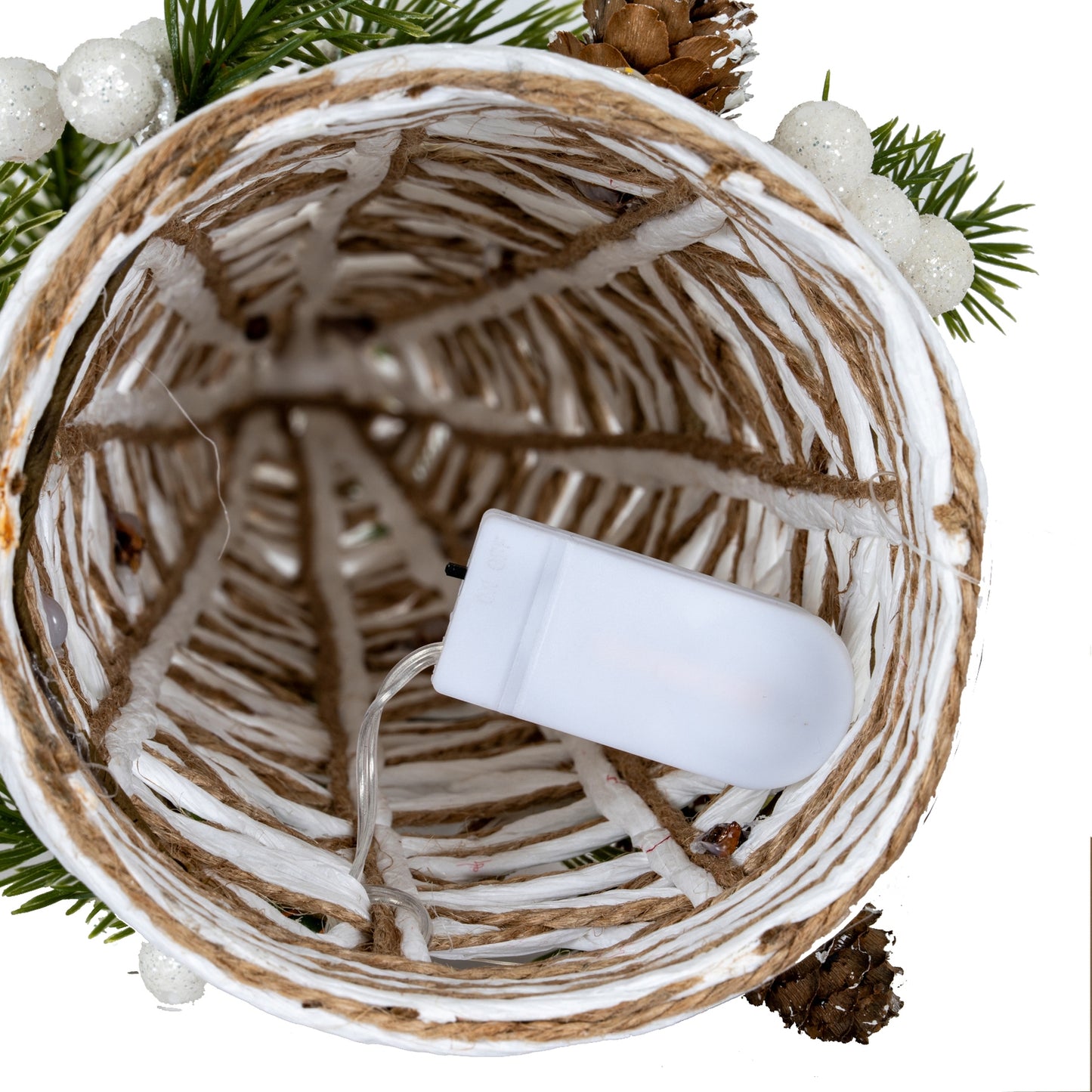 Large LED White Rattan Cone Tree With Winter Branches - 0.1100