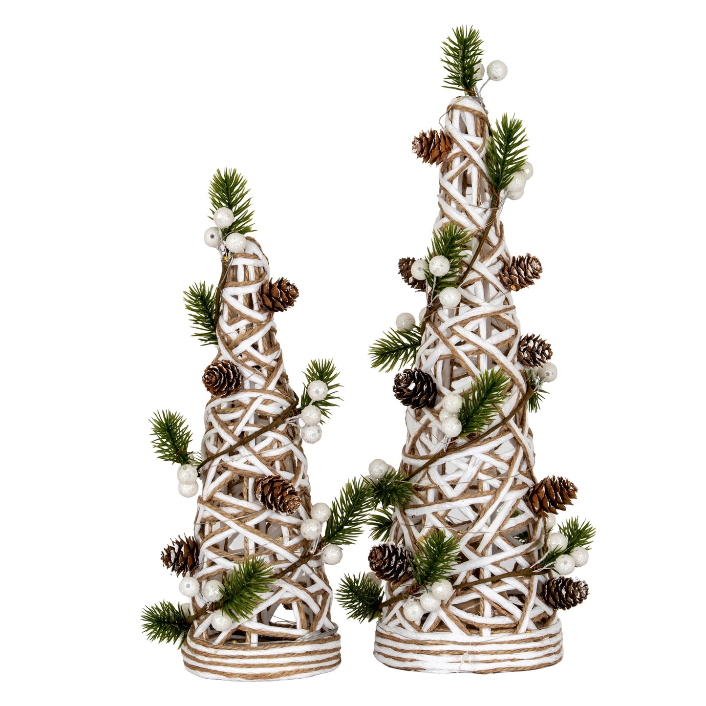 Large LED White Rattan Cone Tree With Winter Branches - 0.1100