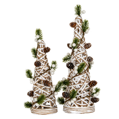 Large LED White Rattan Cone Tree With Winter Branches - 0.1100