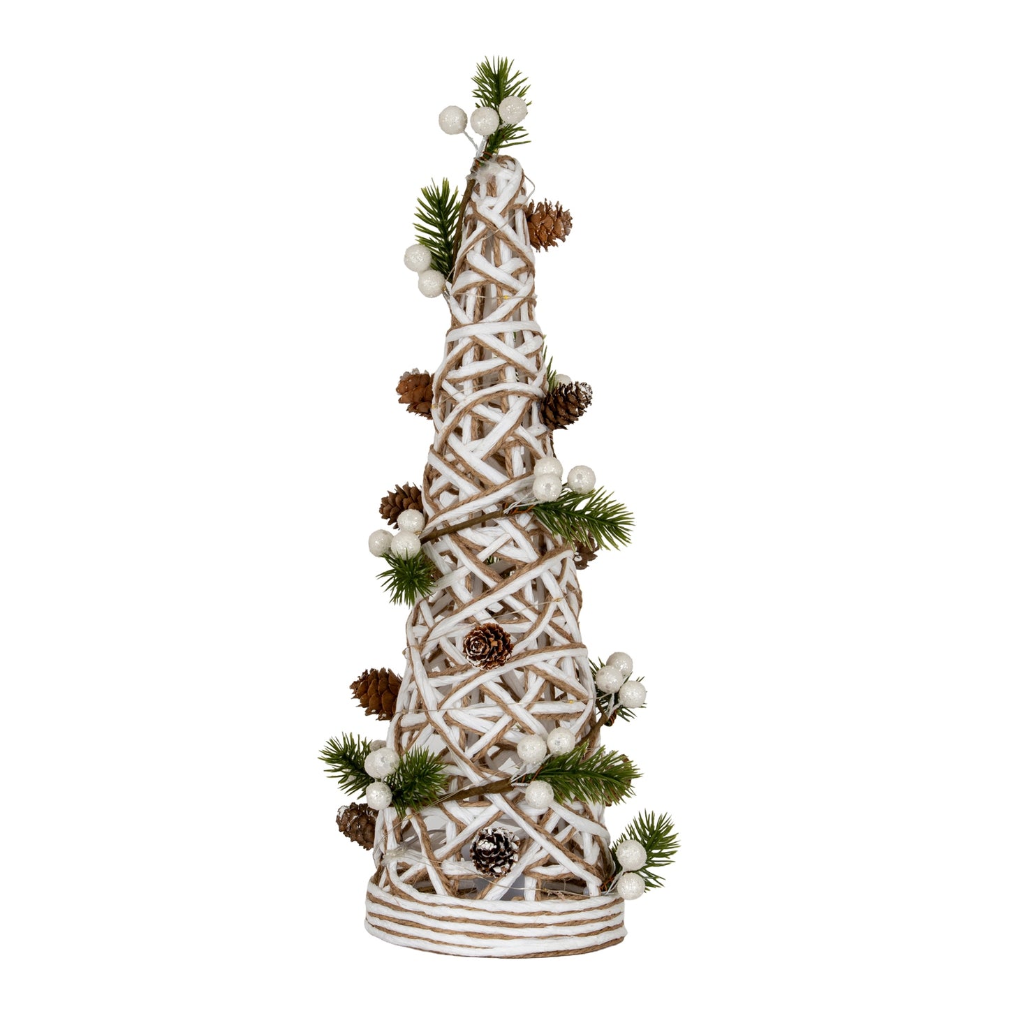 Large LED White Rattan Cone Tree With Winter Branches - 0.1100