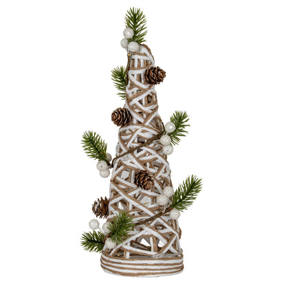 Small LED White Rattan Cone Tree With Winter Branches - 0.0780