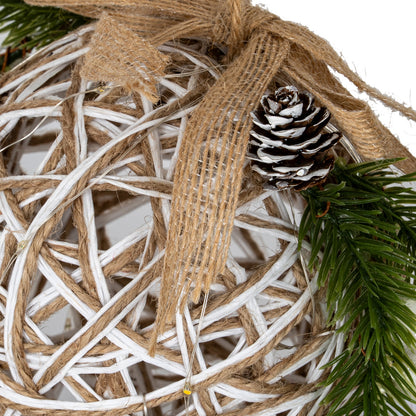 Small LED White Rattan Bauble With Branches And Ribbon - 0.0600