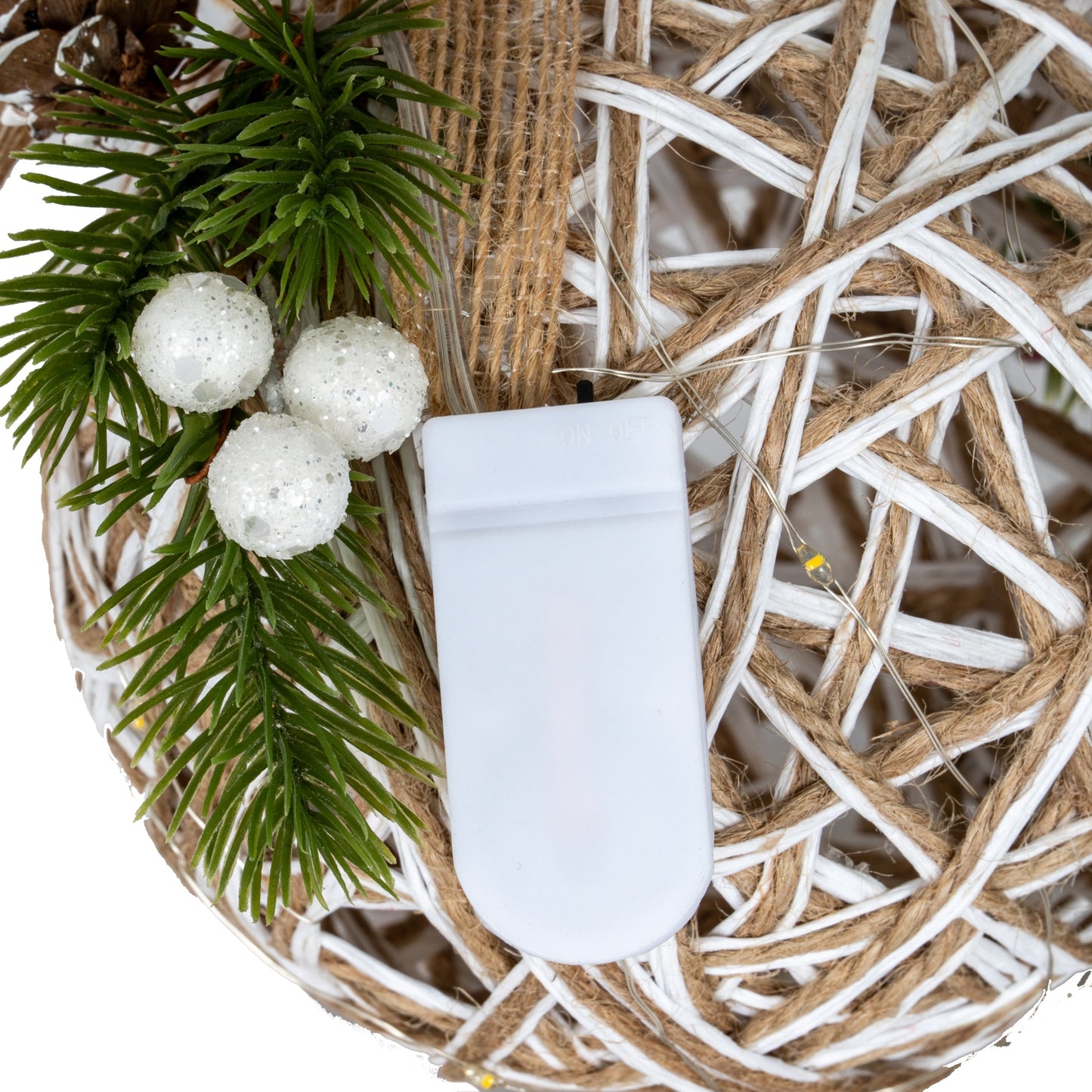 Small LED White Rattan Bauble With Branches And Ribbon - 0.0600