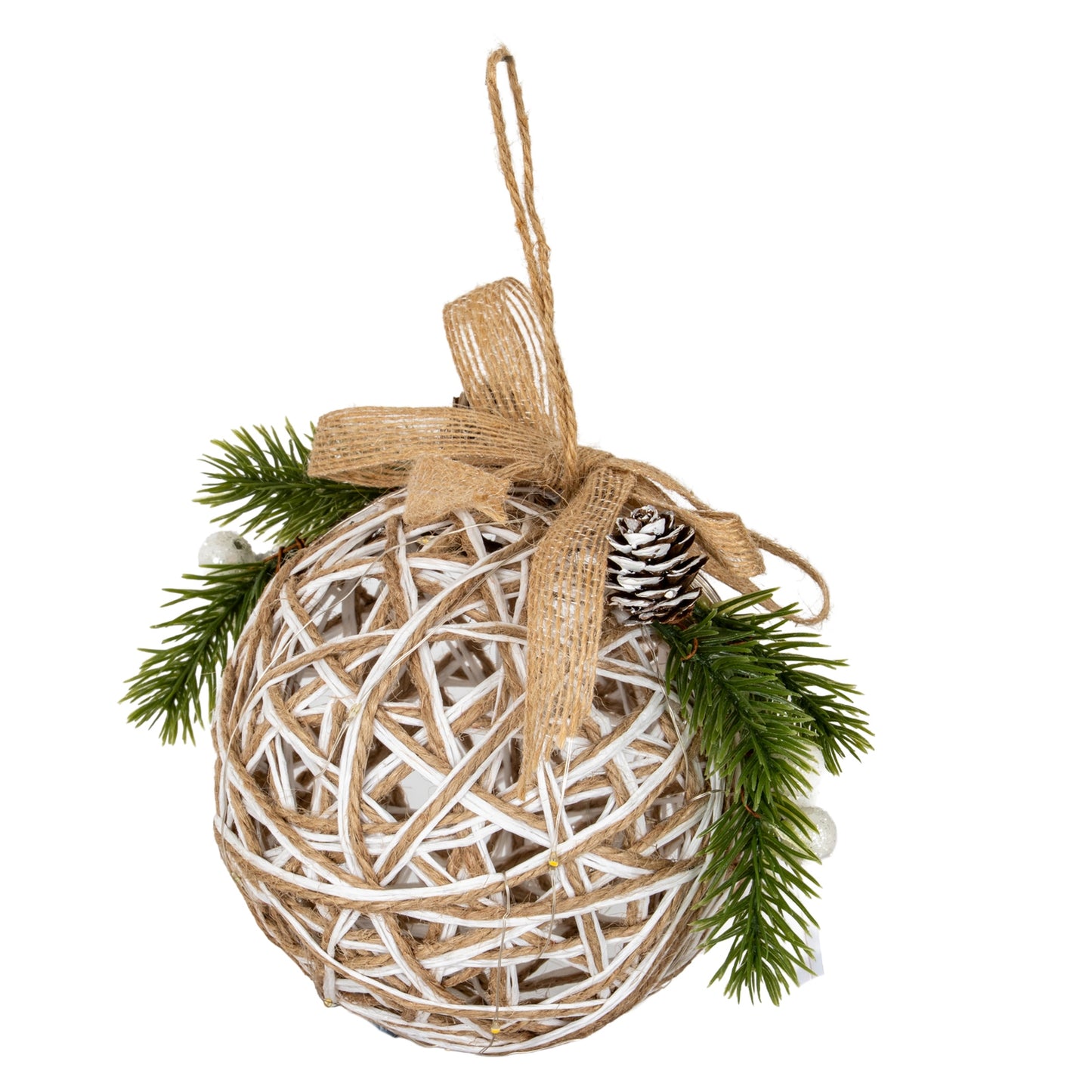 Small LED White Rattan Bauble With Branches And Ribbon - 0.0600