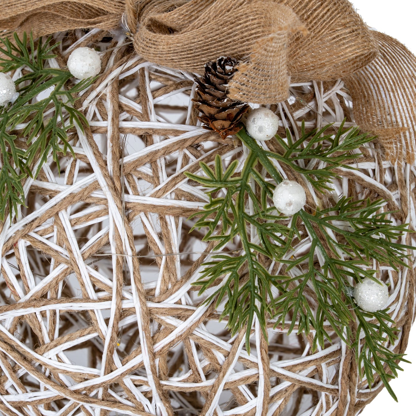 Large LED White Rattan Bauble With  Branches And Ribbon - 0.1160