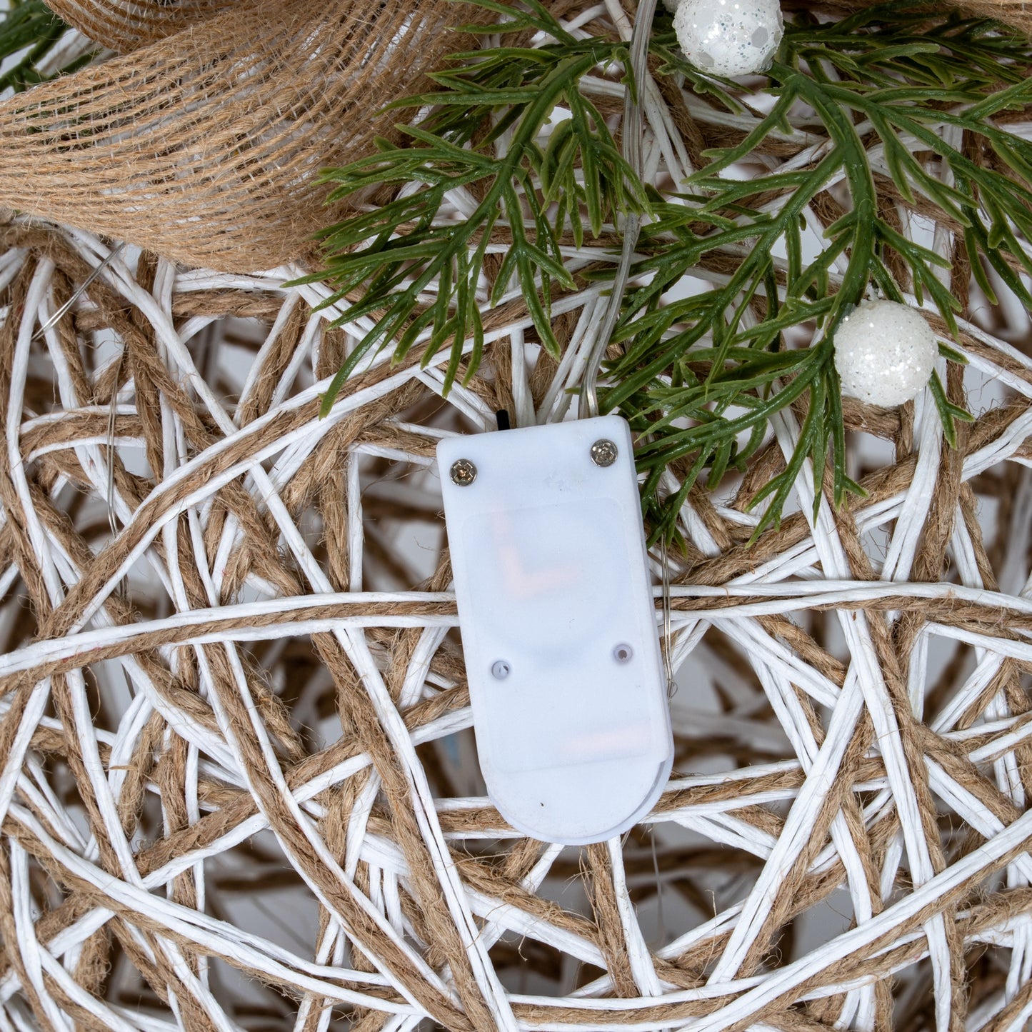 Large LED White Rattan Bauble With  Branches And Ribbon - 0.1160