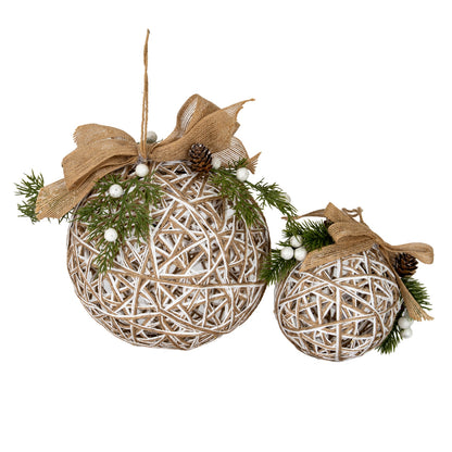 Large LED White Rattan Bauble With  Branches And Ribbon - 0.1160
