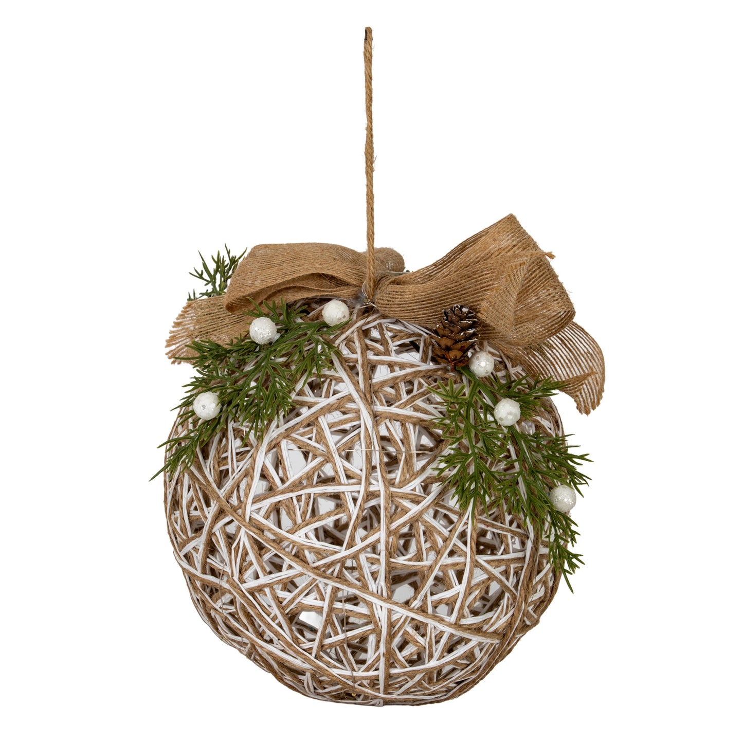 Large LED White Rattan Bauble With  Branches And Ribbon - 0.1160