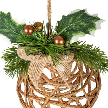 Natural Rattan Bell Decoration With Branches And Ribbon - 0.0280