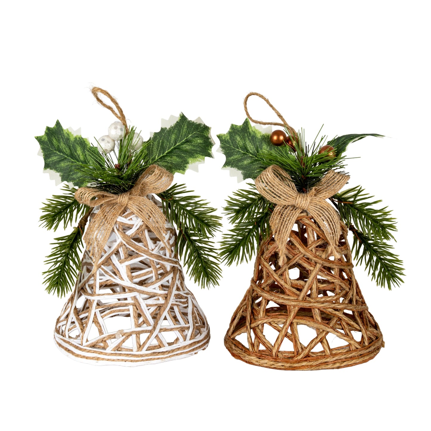 Natural Rattan Bell Decoration With Branches And Ribbon - 0.0280