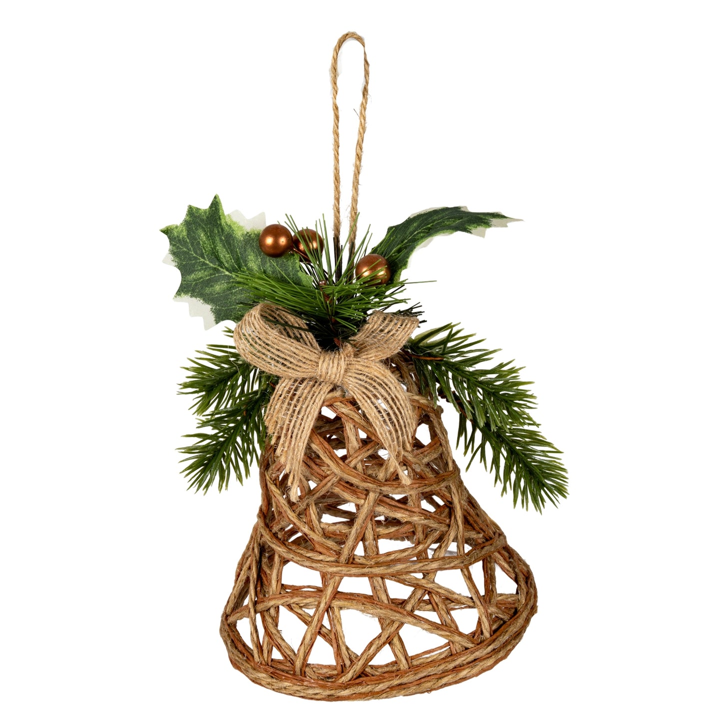 Natural Rattan Bell Decoration With Branches And Ribbon - 0.0280