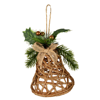 Natural Rattan Bell Decoration With Branches And Ribbon - 0.0280