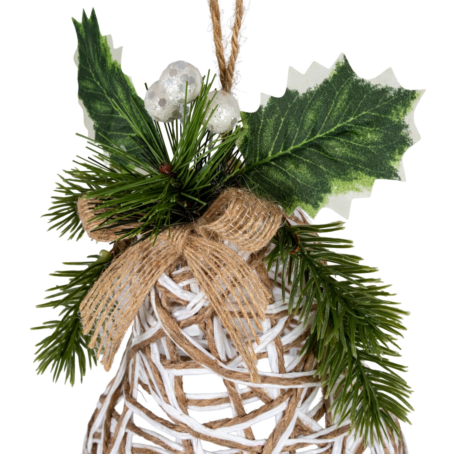 White Rattan Bell Decoration With Branches And Ribbon - 0.0280
