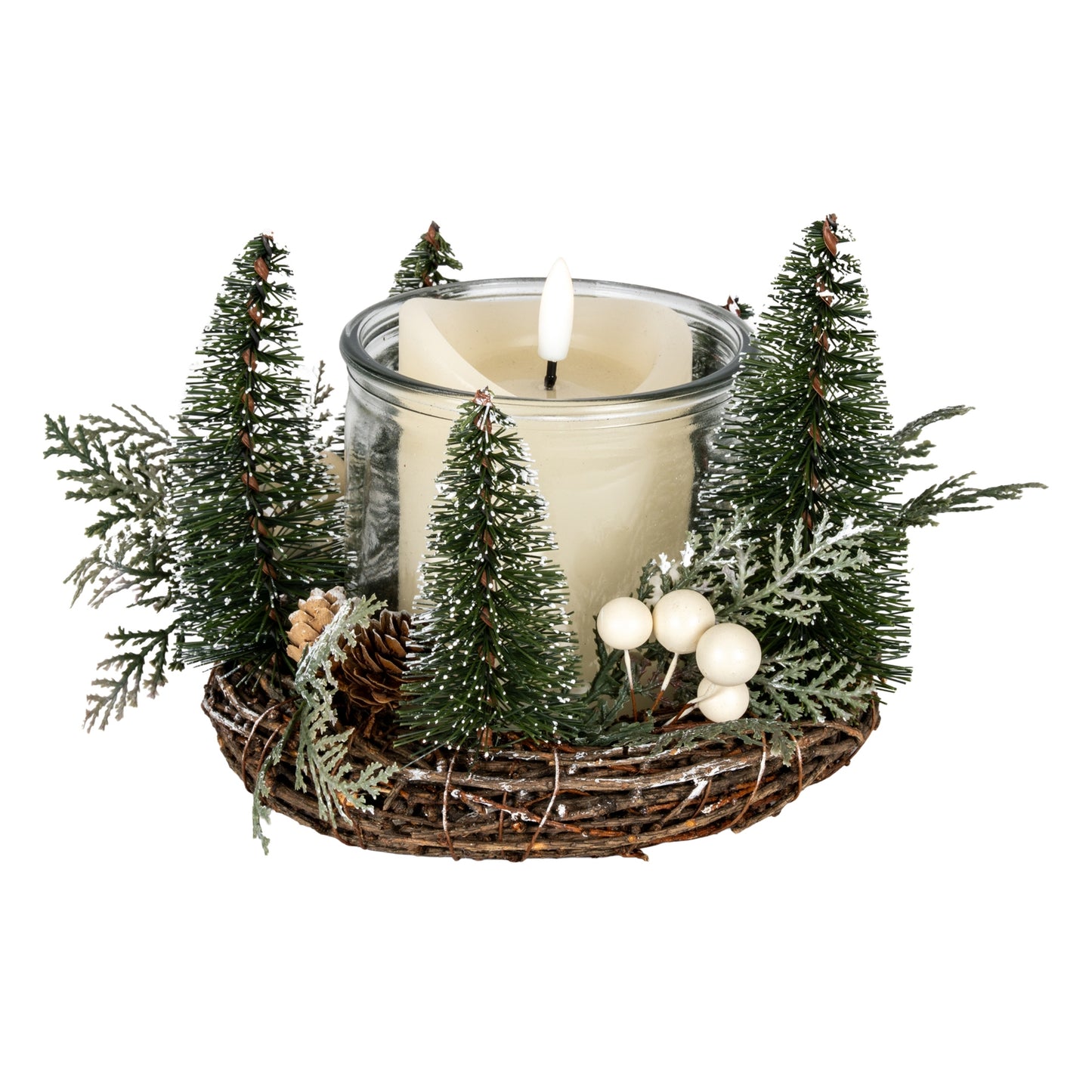 Medium Brush Tree Candle Wreath With Berries And Pinecones - 0.3550
