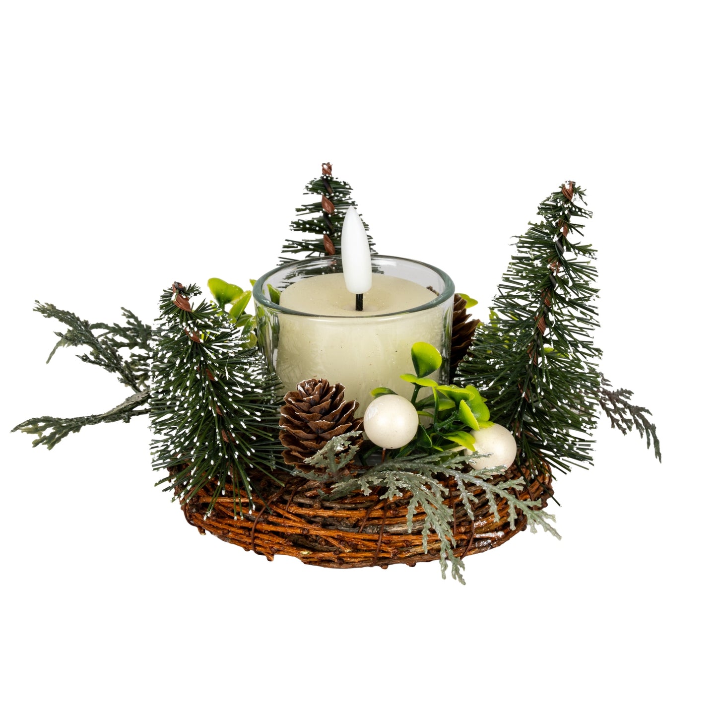 Small Brush Tree Candle Wreath With Berries And Pinecones - 0.0780