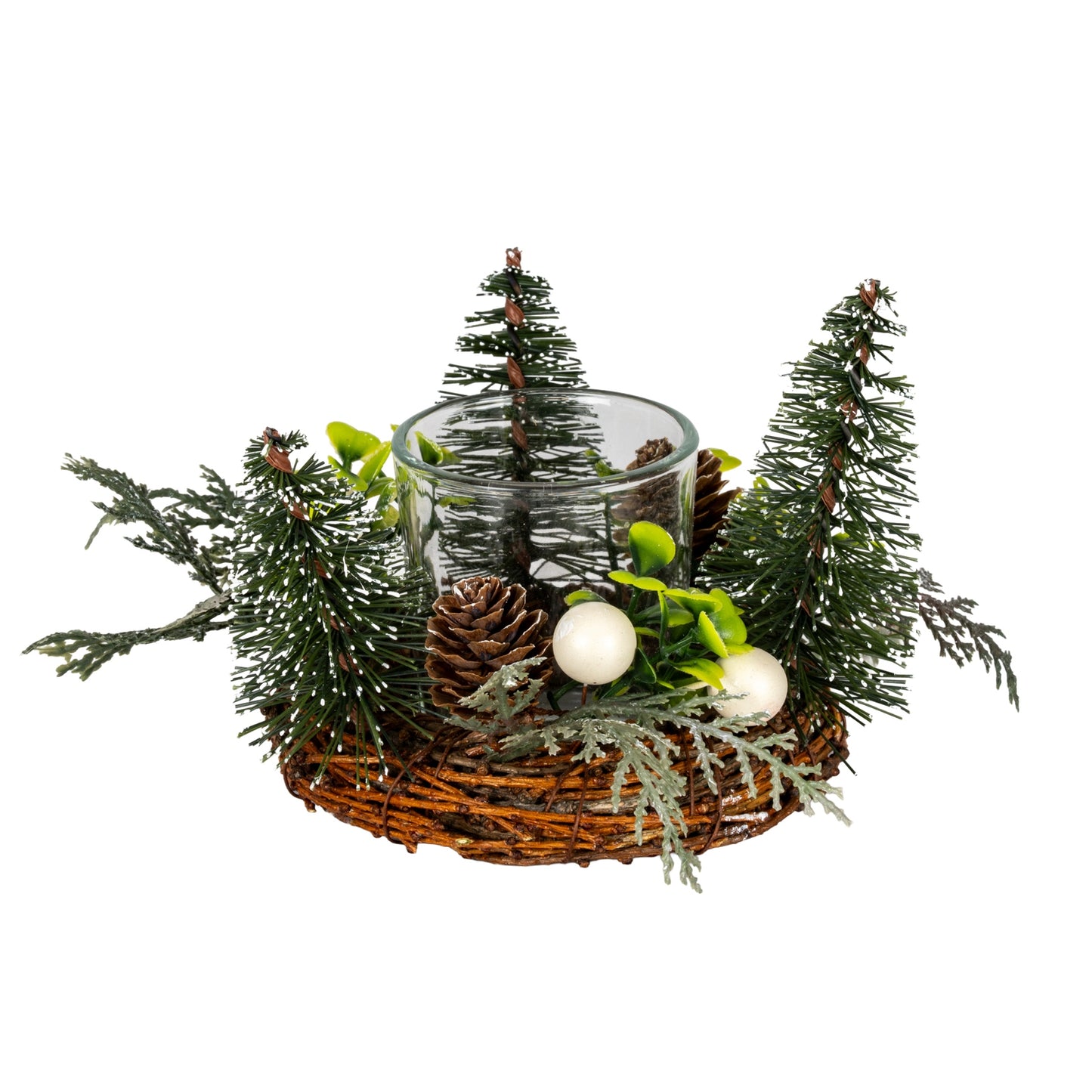 Small Brush Tree Candle Wreath With Berries And Pinecones - 0.0780