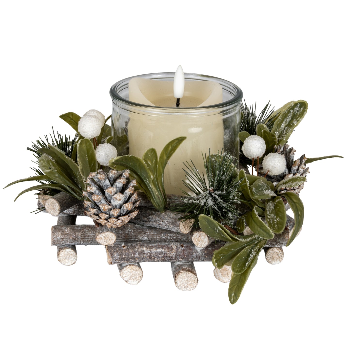 Frosted Mistletoe And Pine Candle Wreath - 0.5100